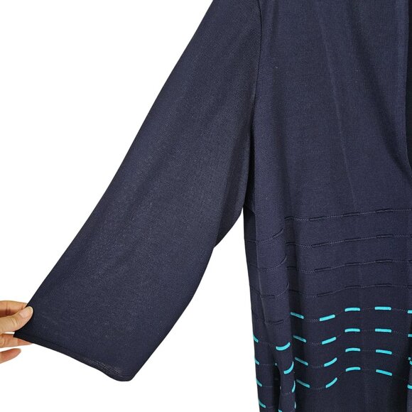 Ming Wang Navy Open-Front Cardigan 1X Aqua Accents Hook Closure Office Mature - Picture 10 of 12